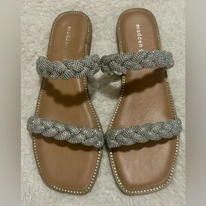 Madden Girl Primo Braided Silver Rhinestone Sandals Size 9